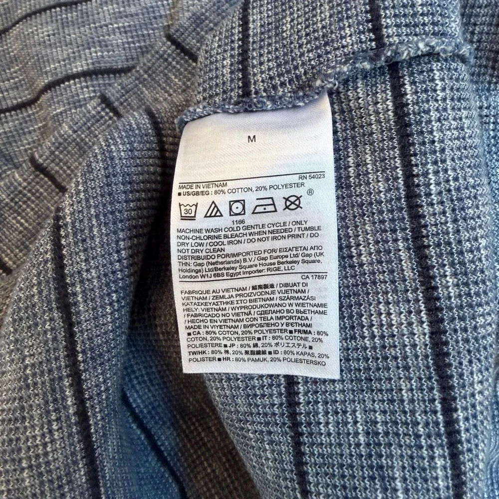 Banana Republic Mens Blue Black Striped Waffle Knit Thermal Long Sleeve Shirt M